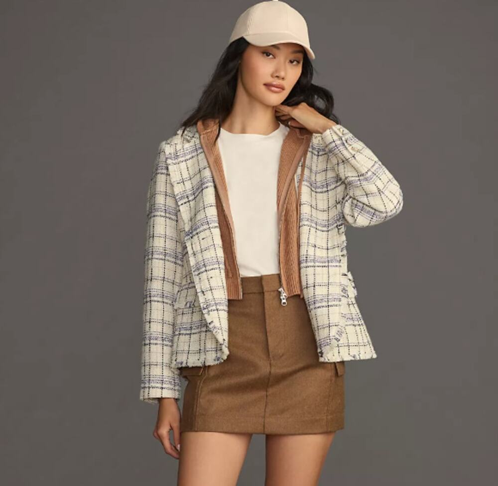 Anthropologie Tweed Dickie Blazer Large Preppy